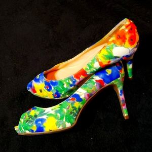 Multi-Color Flower-Print Pumps